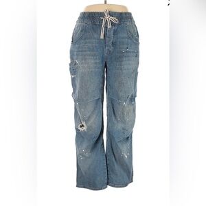 Free People elastic waist distressed straight leg jeans size M